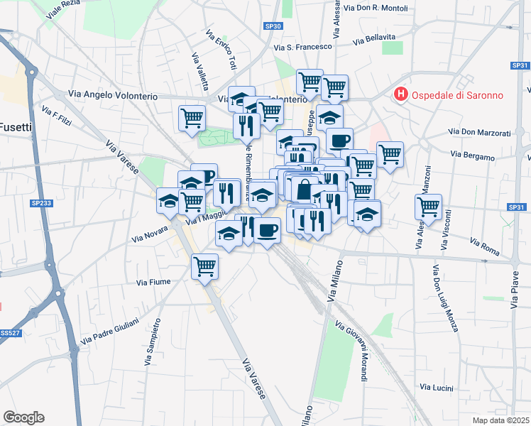 map of restaurants, bars, coffee shops, grocery stores, and more near 10 Piazza L. Cadorna in Saronno