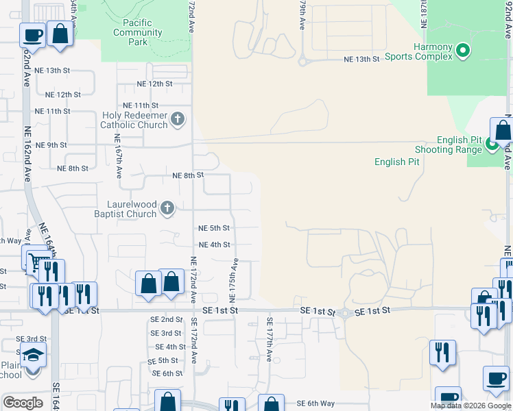 map of restaurants, bars, coffee shops, grocery stores, and more near 17519 Northeast 6th Circle in Vancouver
