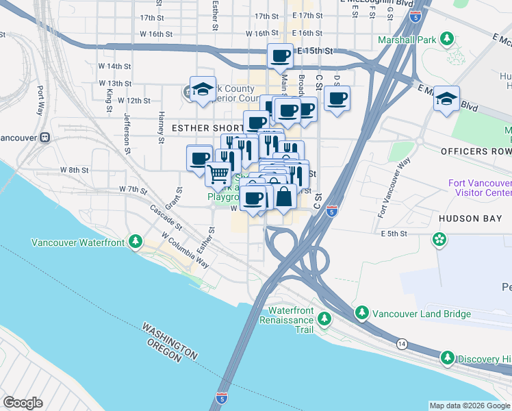 map of restaurants, bars, coffee shops, grocery stores, and more near 800 Columbia Street in Vancouver