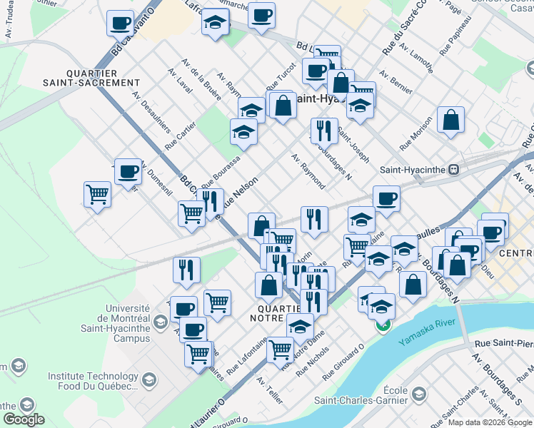 map of restaurants, bars, coffee shops, grocery stores, and more near 2275 Avenue Sainte-Catherine in Saint-Hyacinthe