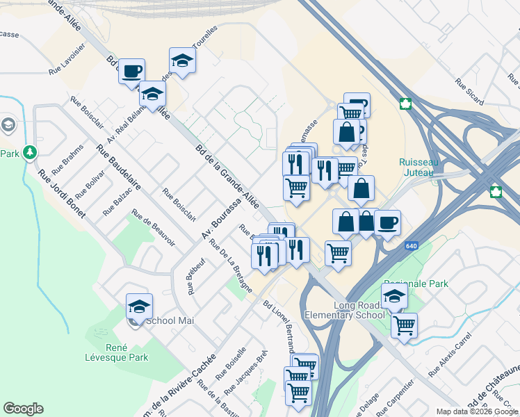map of restaurants, bars, coffee shops, grocery stores, and more near Boulevard de la Grande Allée in Boisbriand