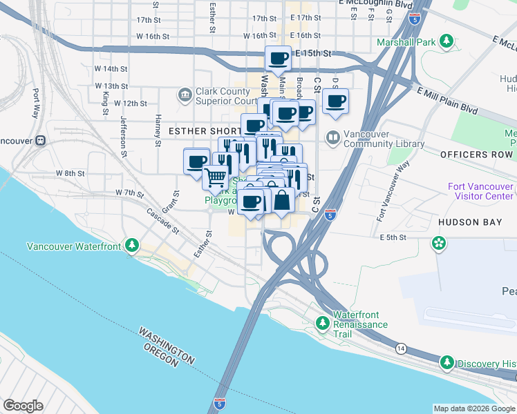 map of restaurants, bars, coffee shops, grocery stores, and more near 240 West 6th Street in Vancouver