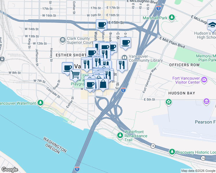 map of restaurants, bars, coffee shops, grocery stores, and more near 118 East 6th Street in Vancouver