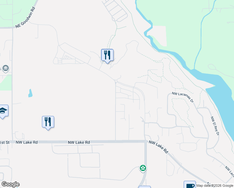 map of restaurants, bars, coffee shops, grocery stores, and more near 6495 Northwest Olympic Lane in Camas