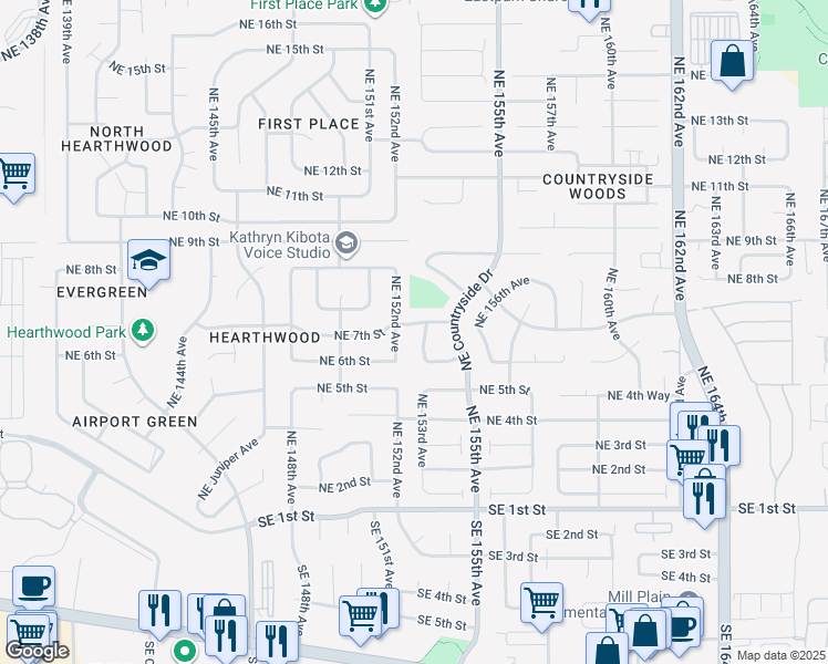 map of restaurants, bars, coffee shops, grocery stores, and more near 15215 Northeast 7th Street in Vancouver