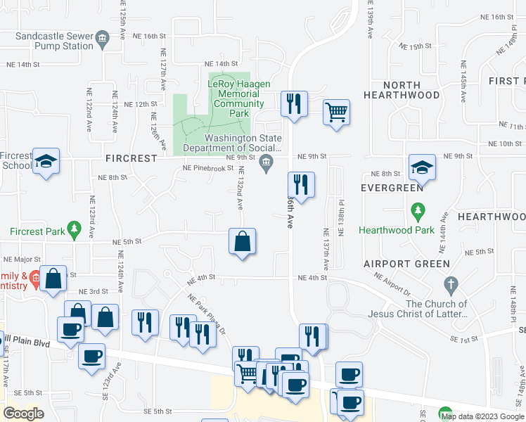 map of restaurants, bars, coffee shops, grocery stores, and more near 700 Northeast 136th Avenue in Vancouver