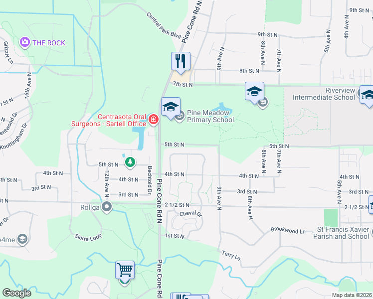 map of restaurants, bars, coffee shops, grocery stores, and more near 1054 11th Avenue North in Sartell