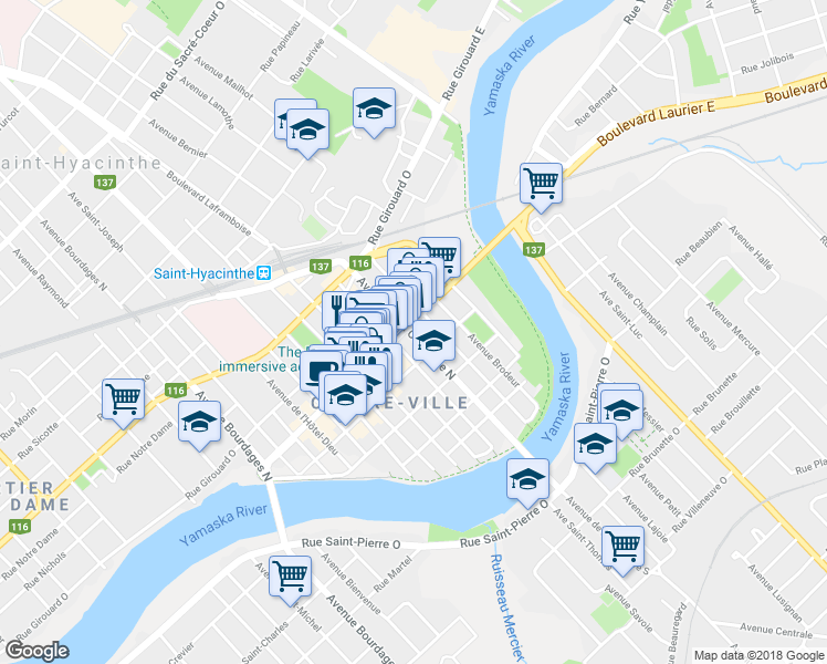 map of restaurants, bars, coffee shops, grocery stores, and more near 484 Avenue de la Concorde Nord in Saint-Hyacinthe