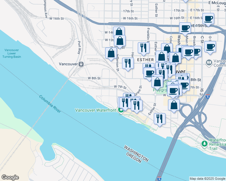 map of restaurants, bars, coffee shops, grocery stores, and more near 560 Waterfront Way in Vancouver
