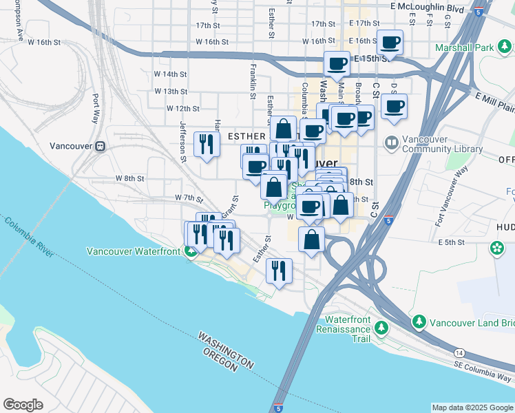 map of restaurants, bars, coffee shops, grocery stores, and more near in Vancouver