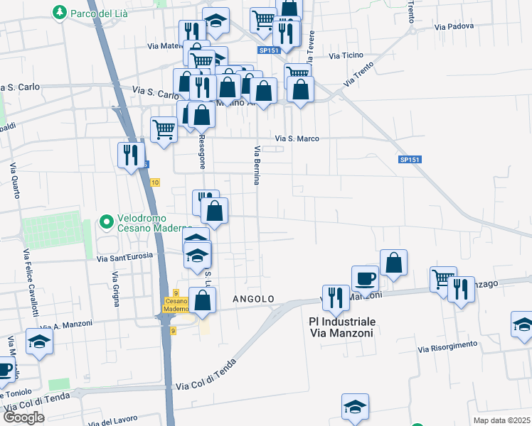 map of restaurants, bars, coffee shops, grocery stores, and more near 6 Via Marmolada in Cesano Maderno