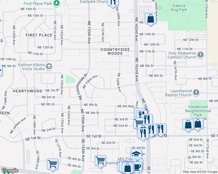 map of restaurants, bars, coffee shops, grocery stores, and more near 700 Northeast 159th Court in Vancouver
