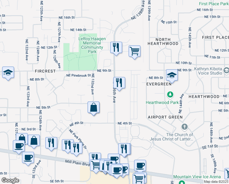 map of restaurants, bars, coffee shops, grocery stores, and more near 648 Northeast 136th Avenue in Vancouver