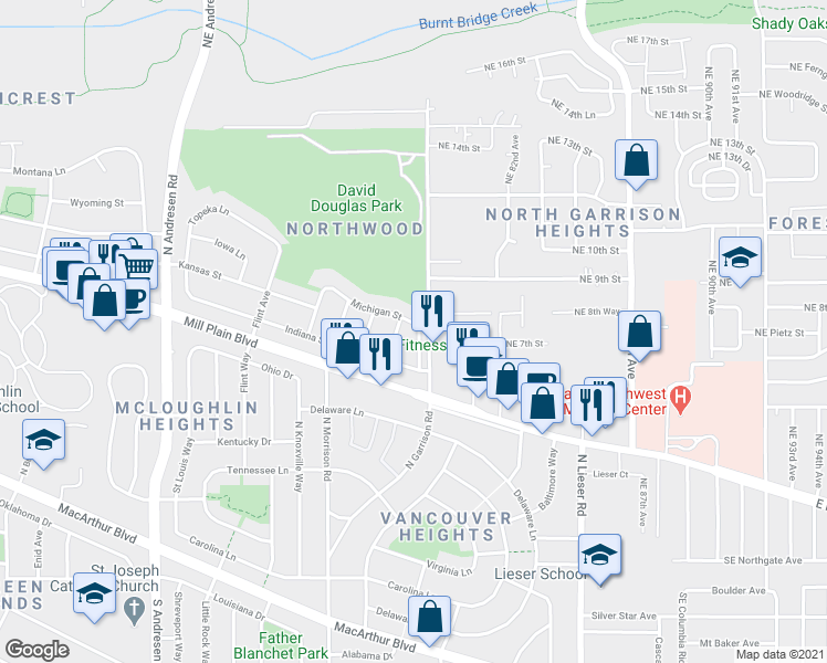 map of restaurants, bars, coffee shops, grocery stores, and more near 7620 Michigan Street in Vancouver