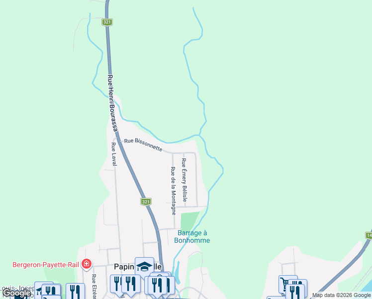 map of restaurants, bars, coffee shops, grocery stores, and more near 240 Rue Bissonnette in Papineauville