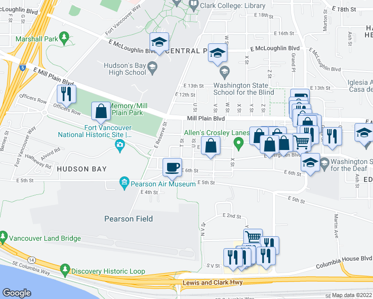 map of restaurants, bars, coffee shops, grocery stores, and more near 808 U Street in Vancouver