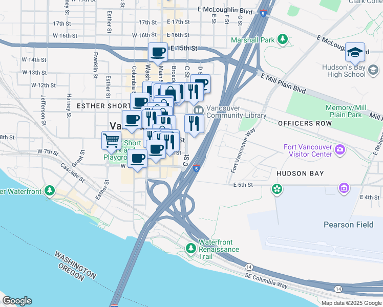 map of restaurants, bars, coffee shops, grocery stores, and more near 331 East 7th Street in Vancouver