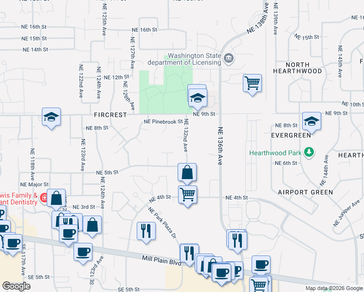 map of restaurants, bars, coffee shops, grocery stores, and more near 700 Northeast 132nd Avenue in Vancouver