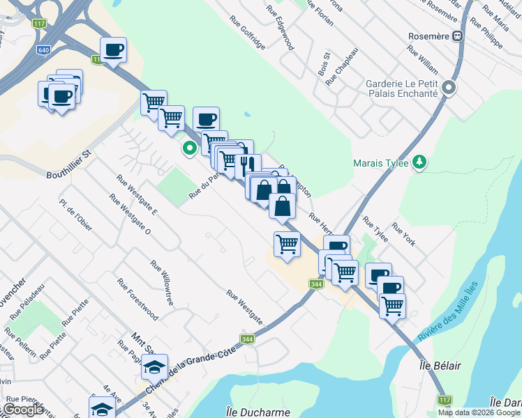map of restaurants, bars, coffee shops, grocery stores, and more near 259 Boulevard Labelle in Rosemère