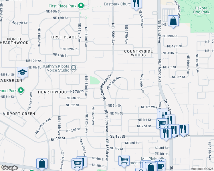 map of restaurants, bars, coffee shops, grocery stores, and more near 618 Northeast 156th Avenue in Vancouver