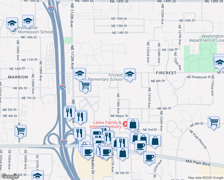 map of restaurants, bars, coffee shops, grocery stores, and more near 700 Northeast 118th Avenue in Vancouver