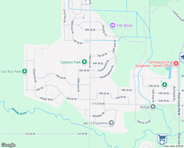 map of restaurants, bars, coffee shops, grocery stores, and more near 1801 Trentwood Drive in Sartell