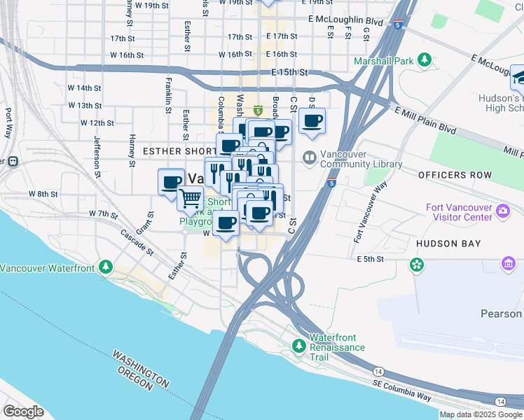 map of restaurants, bars, coffee shops, grocery stores, and more near 101 East 8th Street in Vancouver