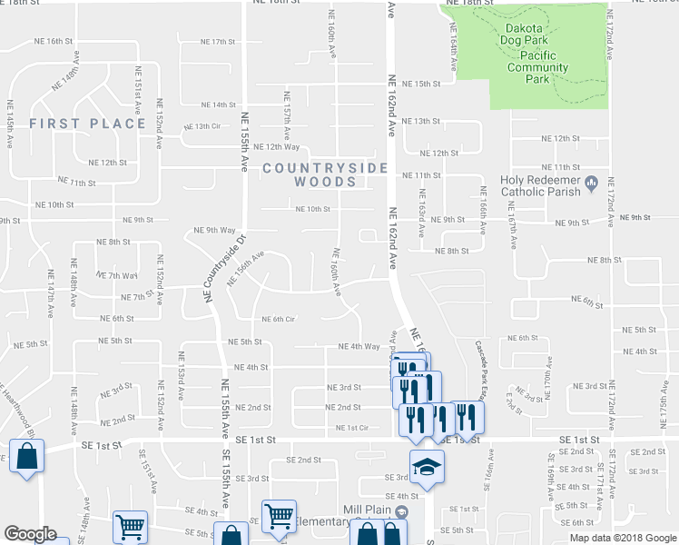 map of restaurants, bars, coffee shops, grocery stores, and more near 16009 Northeast 8th Street in Vancouver