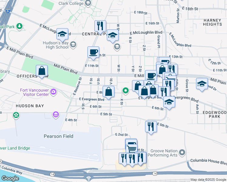 map of restaurants, bars, coffee shops, grocery stores, and more near 813 W Street in Vancouver