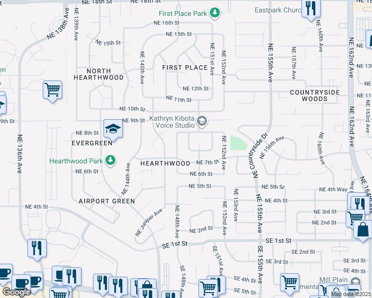 map of restaurants, bars, coffee shops, grocery stores, and more near 704 Northeast 149th Avenue in Vancouver