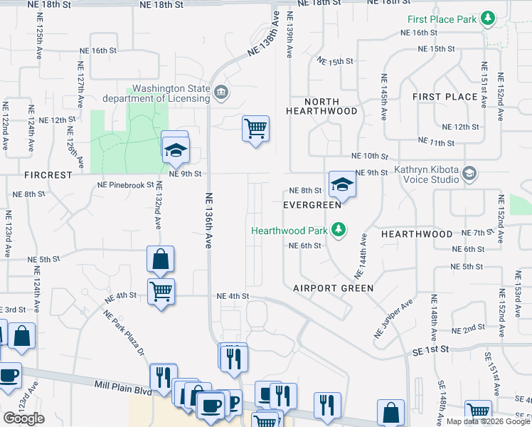 map of restaurants, bars, coffee shops, grocery stores, and more near 653 Northeast 138th Place in Vancouver