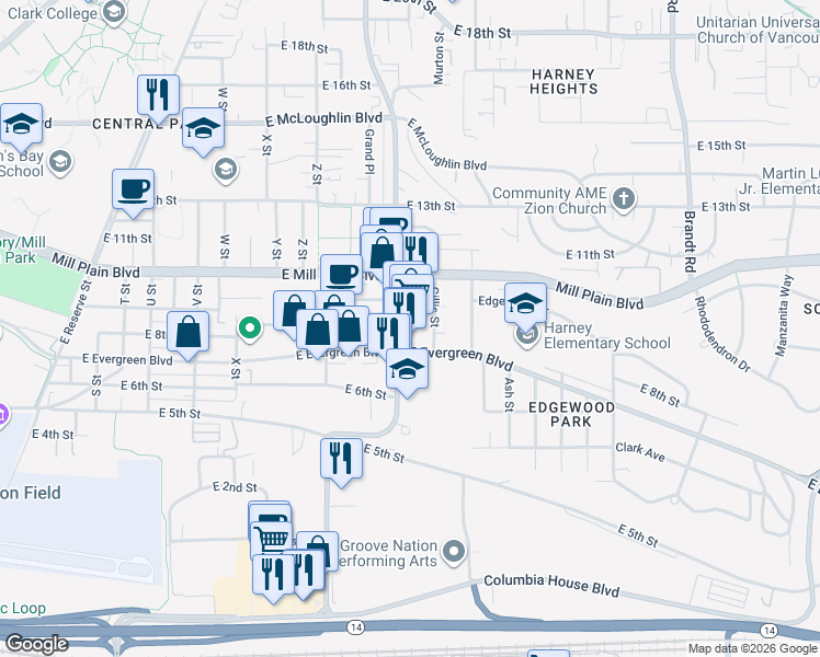 map of restaurants, bars, coffee shops, grocery stores, and more near 745 Grand Boulevard in Vancouver