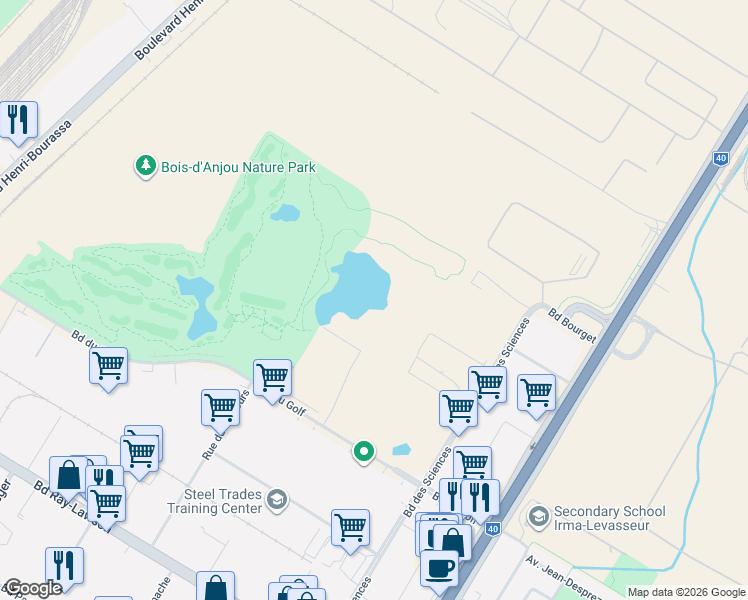map of restaurants, bars, coffee shops, grocery stores, and more near in Montreal