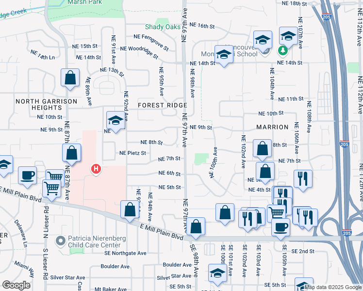 map of restaurants, bars, coffee shops, grocery stores, and more near 809 Northeast 96th Avenue in Vancouver