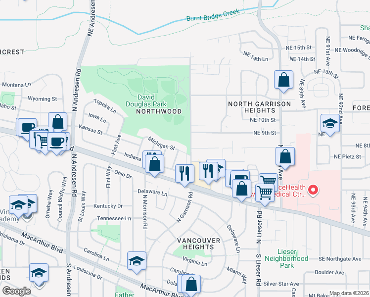 map of restaurants, bars, coffee shops, grocery stores, and more near 7620 Michigan Street in Vancouver