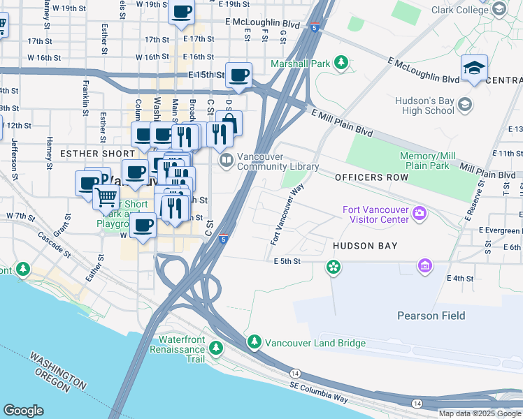 map of restaurants, bars, coffee shops, grocery stores, and more near 400-498 Hathaway Rd in Vancouver