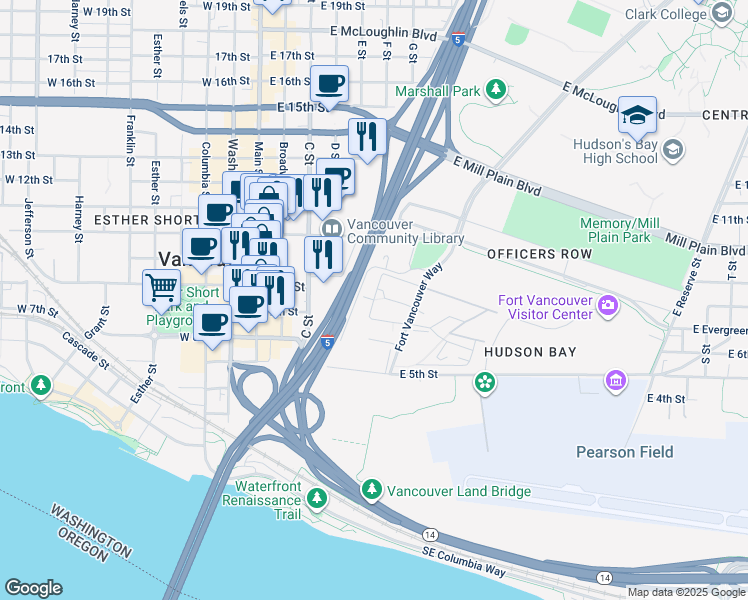 map of restaurants, bars, coffee shops, grocery stores, and more near 498 Hathaway Road in Vancouver