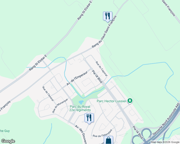 map of restaurants, bars, coffee shops, grocery stores, and more near 4002 Avenue de l'Empereur in Laval