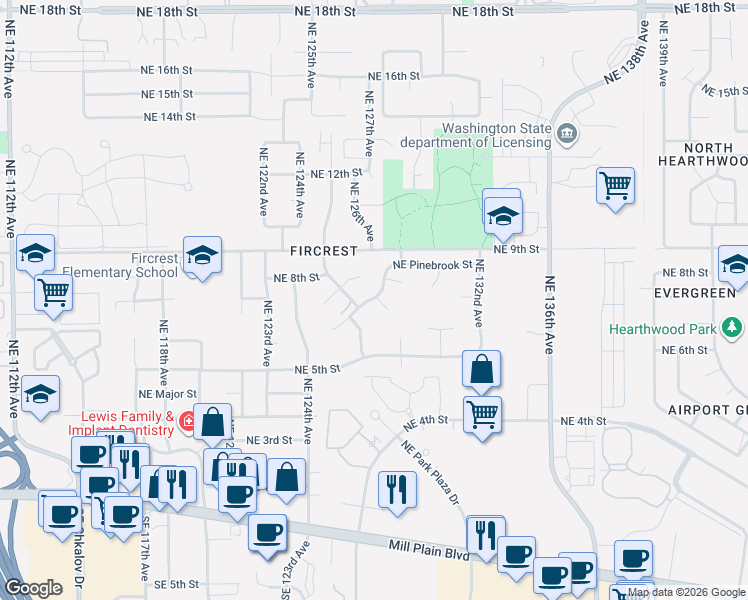 map of restaurants, bars, coffee shops, grocery stores, and more near 12715 Northeast 7th Place in Vancouver