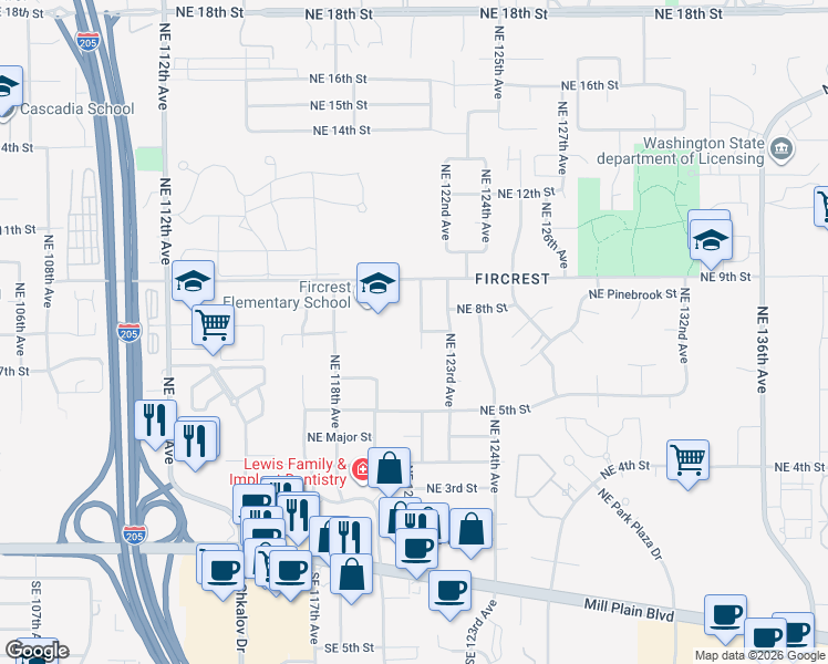map of restaurants, bars, coffee shops, grocery stores, and more near 700 Northeast 122nd Avenue in Vancouver