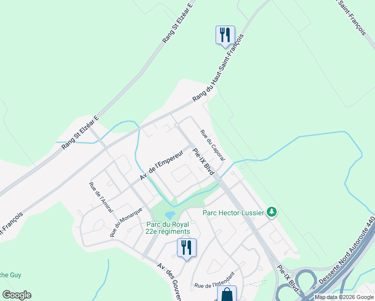 map of restaurants, bars, coffee shops, grocery stores, and more near 4002 Avenue de l'Empereur in Laval