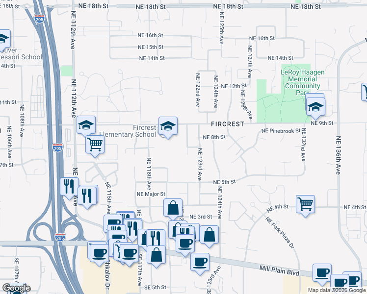 map of restaurants, bars, coffee shops, grocery stores, and more near 700 Northeast 122nd Avenue in Vancouver