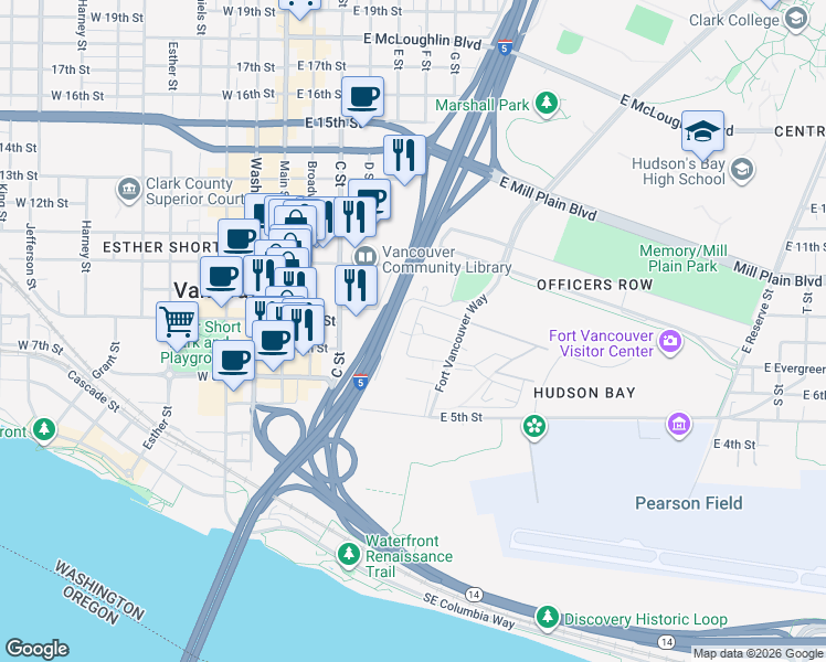 map of restaurants, bars, coffee shops, grocery stores, and more near 400-498 Hathaway Rd in Vancouver