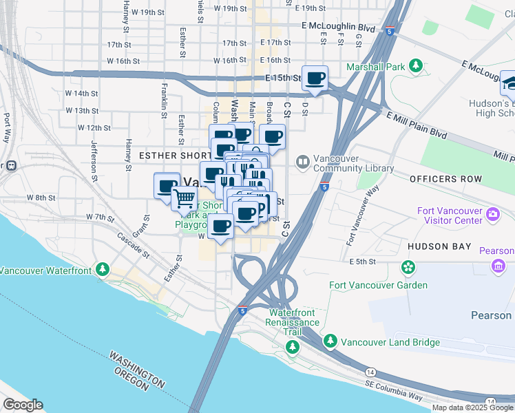 map of restaurants, bars, coffee shops, grocery stores, and more near 101 East 8th Street in Vancouver