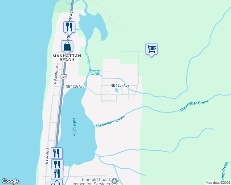 map of restaurants, bars, coffee shops, grocery stores, and more near 1018 NE Charlotte St in Rockaway Beach