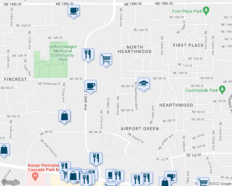 map of restaurants, bars, coffee shops, grocery stores, and more near 712 Northeast 138th Avenue in Vancouver