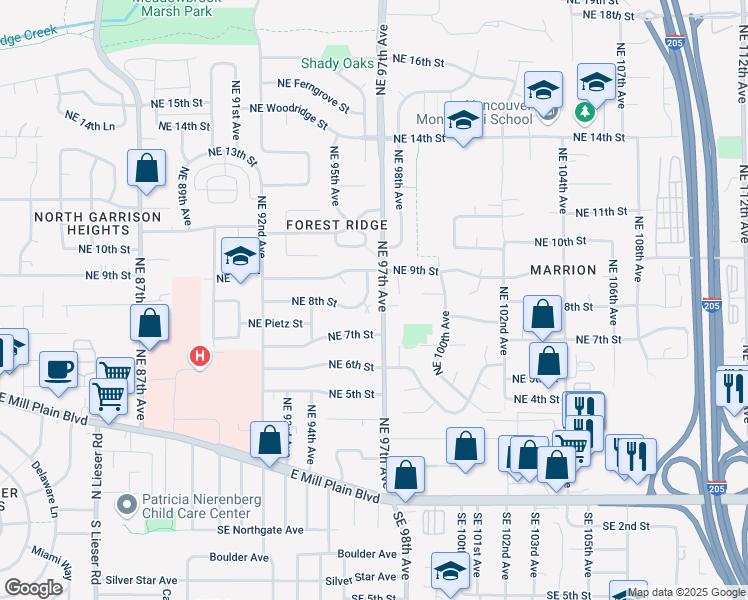 map of restaurants, bars, coffee shops, grocery stores, and more near 809 NE 96th Ave in Vancouver