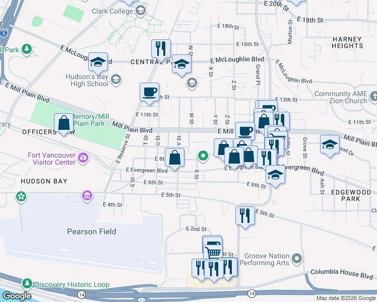 map of restaurants, bars, coffee shops, grocery stores, and more near 415 W Street in Vancouver