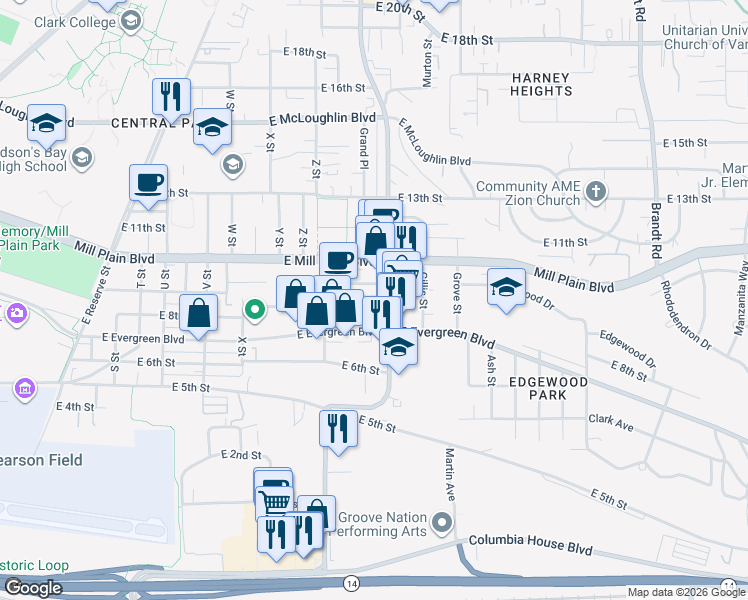 map of restaurants, bars, coffee shops, grocery stores, and more near 2820 East 8th Street in Vancouver