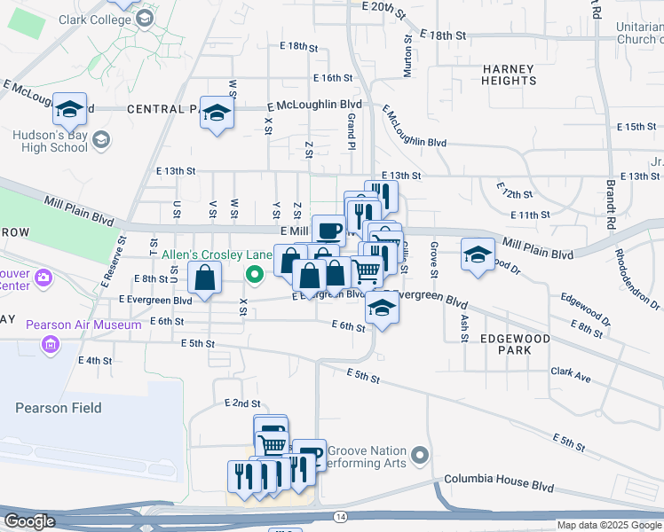 map of restaurants, bars, coffee shops, grocery stores, and more near 800 Winchell Avenue in Vancouver